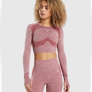 Gymshark Flex Sports Long Sleeve Crop Top - Burgundy Marl
